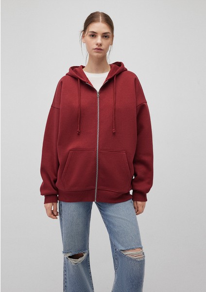 Kapüşonlu Fermuarlı Bordo Sweatshirt 1610221-85493 modelleri