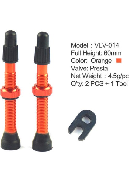 Turuncu 60MM Tarzı Yol Mtb Bisiklet Tüpü Tüp Tüp Air Vana Kiti mm Pirinç Çekirdek Gövde Kapak Tüpsüz Conta Eşik Pedalı Bisiklet Presta Vana (Yurt Dışından)