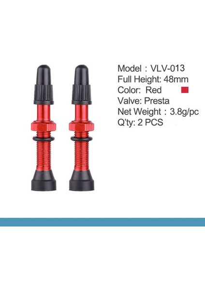 KIRMIZI-48MM Tarzı Yol Mtb Bisikleti Tüp Yok Lastikler Için Presta Valf Çifti - Alaşım Gövde Tüp Yok Contası Valf Kapağı (Yurt Dışından)