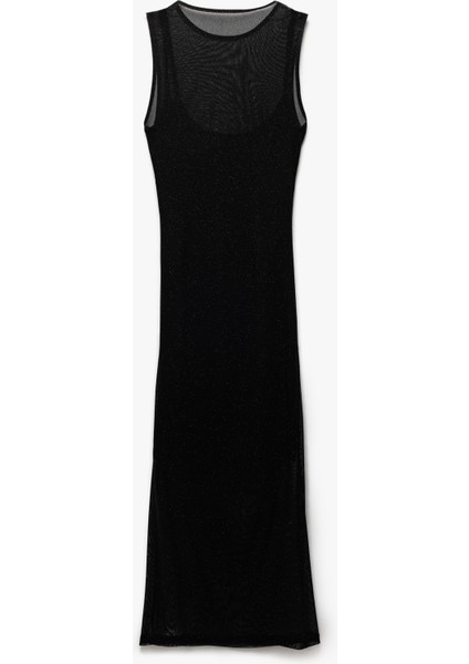 Sim Detaylı Astarlı Kolsuz Drapeli Tül Midi Elbise fırsatları