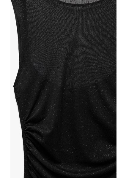 Sim Detaylı Astarlı Kolsuz Drapeli Tül Midi Elbise indirimleri