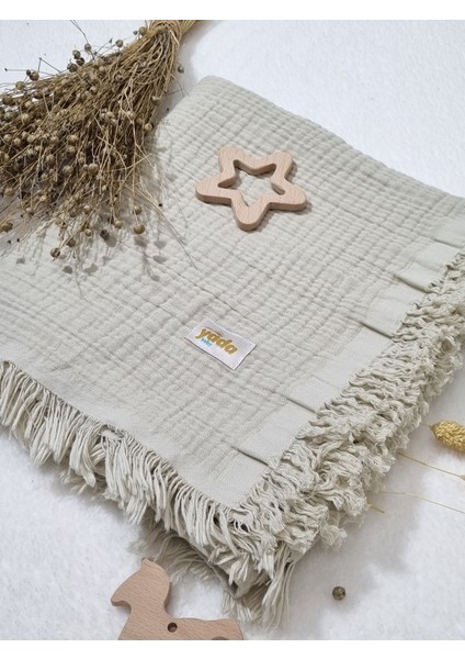 4 Katlı Bürümcük Müslin Püsküllü Battaniye 100 x 120 cm