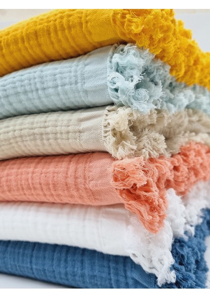 4 Katlı Bürümcük Müslin Püsküllü Battaniye 100 x 120 cm modelleri