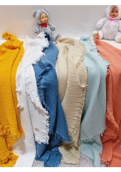 4 Katlı Bürümcük Müslin Püsküllü Battaniye 100 x 120 cm indirimleri