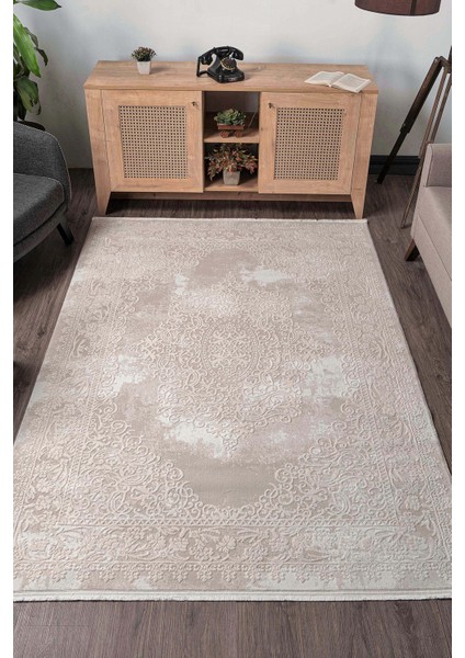 Elkenz 7559 Bej Uzun Ömürlü Yumuşak Dokulu Salon Mutfak Koridor Oturma Odası Yolluk Halı