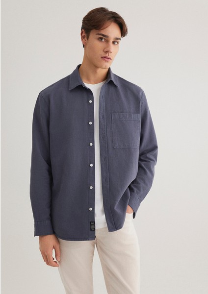 Keten Karışımlı Gri Tencel Gömlek 0211377-82183