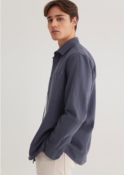 Keten Karışımlı Gri Tencel Gömlek 0211377-82183