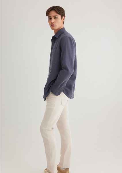 Keten Karışımlı Gri Tencel Gömlek 0211377-82183