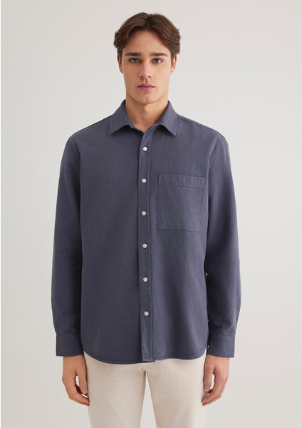 Keten Karışımlı Gri Tencel Gömlek 0211377-82183