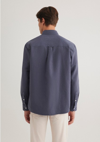 Keten Karışımlı Gri Tencel Gömlek 0211377-82183