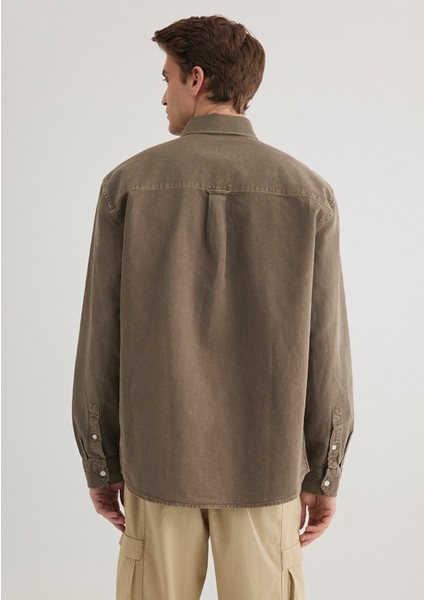 Keten Karışımlı Kahverengi Tencel Gömlek 0211377-70376 fırsatları