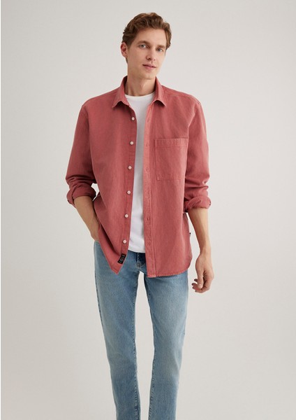 Keten Karışımlı Pembe Tencel Gömlek 0211377-71100