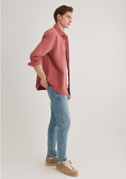 Keten Karışımlı Pembe Tencel Gömlek 0211377-71100