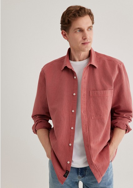 Keten Karışımlı Pembe Tencel Gömlek 0211377-71100