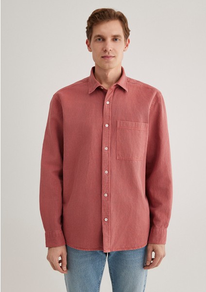 Keten Karışımlı Pembe Tencel Gömlek 0211377-71100
