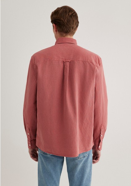 Keten Karışımlı Pembe Tencel Gömlek 0211377-71100