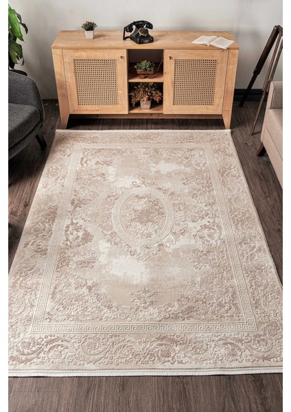 Elkenz 7566 Ekru Uzun Ömürlü Yumuşak Dokulu Salon Mutfak Koridor Oturma Odası Yolluk Halı