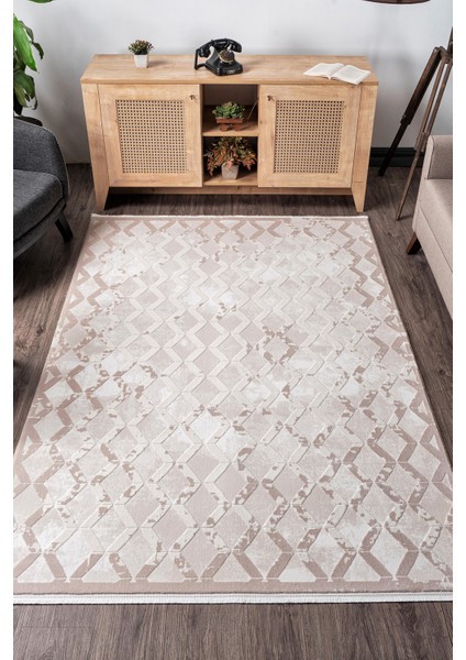 Elkenz 7558 Bej Uzun Ömürlü Yumuşak Dokulu Salon Mutfak Koridor Oturma Odası Yolluk Halı