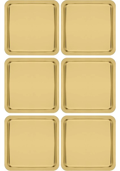 Paslanmaz Çelik Gold Renk Sunum Tepsisi 21 X 21 Cm Çay Kahve Pasta Tatlı Servis Sunum Tepsisi 6 Adet