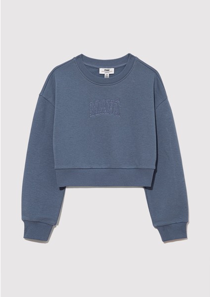 Logo Baskılı Mavi Crop Sweatshirt 7S10078-70871
