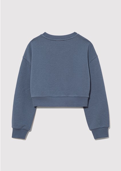 Logo Baskılı Mavi Crop Sweatshirt 7S10078-70871