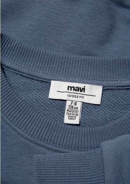 Logo Baskılı Mavi Crop Sweatshirt 7S10078-70871
