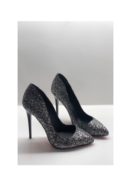 Siyah Gümüş Cam Kırığı Stiletto Topuklu Ayakkabı modelleri
