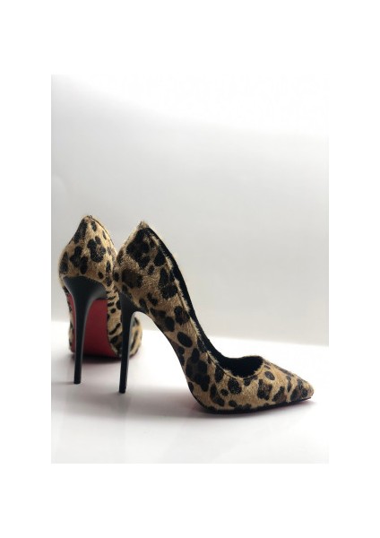 Leopar Tüylü Stiletto Topuklu Ayakkabı