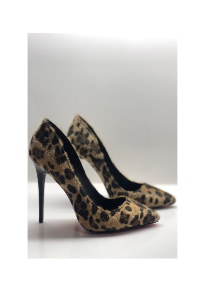 Leopar Tüylü Stiletto Topuklu Ayakkabı
