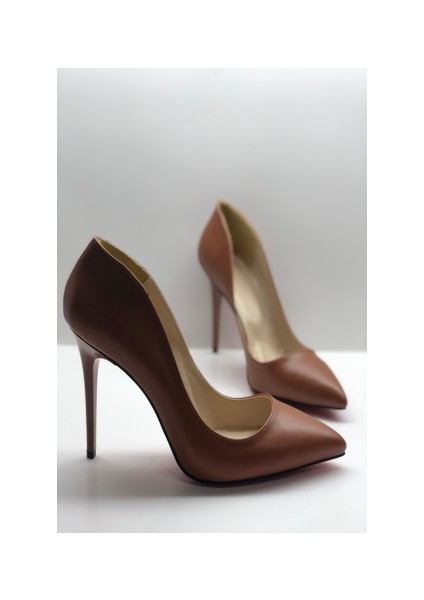 Taba Mat Stiletto Topuklu Ayakkabı