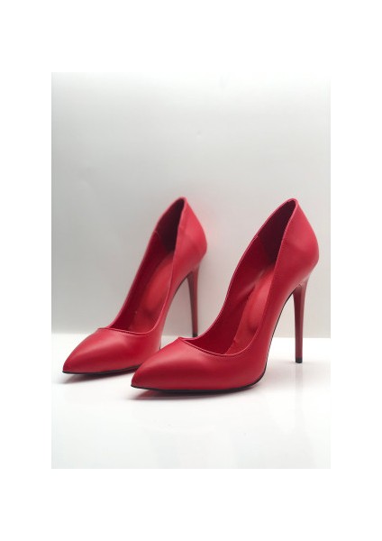 Kırmızı Mat Stiletto Topuklu Ayakkabı