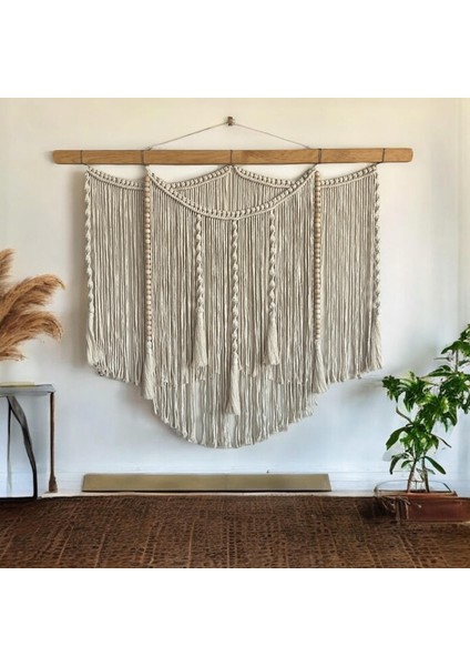 Şık Yatak Başlığı, Bohem Duvar Dekorasyonu 100 x 90 cm , Makrome Duvar Süsü, Büyük Makrome Lüks Tasarımı