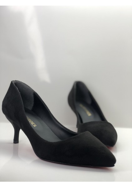 Siyah Süet Stiletto Topuklu Ayakkabı