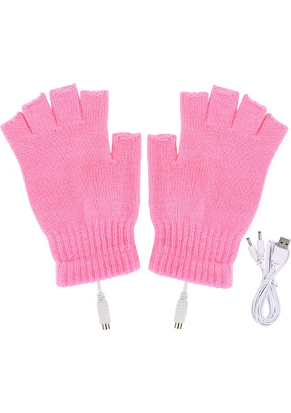 Pembe Tarzı Kadın Erkek USB Isıtmalı Eldiven Kış Sıcak Termal Elektrikli Eldiven Parmaksız 5V Şarj Edilebilir Spor Kayak Için Koşu Bisiklet (Yurt Dışından)