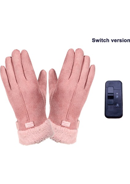 Pembe Tarzı USB Şarj Isıtma Eldivenleri Kış Elektrikli Isıtmalı Eldiven Tam Parmak Eldivenler Isıtıcı Eldiven Açma-Kapama Kış Sıcak Eldiven (Yurt Dışından)