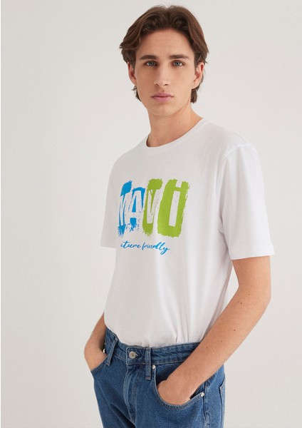 Mavi Logo Baskılı Beyaz Tişört 0610632-620