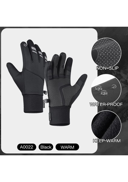 A0022-BK Stili L Boyutu Kış Sıcak Bisiklet Bisiklet Eldiveni Unisex Dokunmatik Ekran Bisiklet Açık Spor Kayak Kamp Yürüyüş Motosiklet Eldivenleri Tam Parmak (Yurt Dışından)