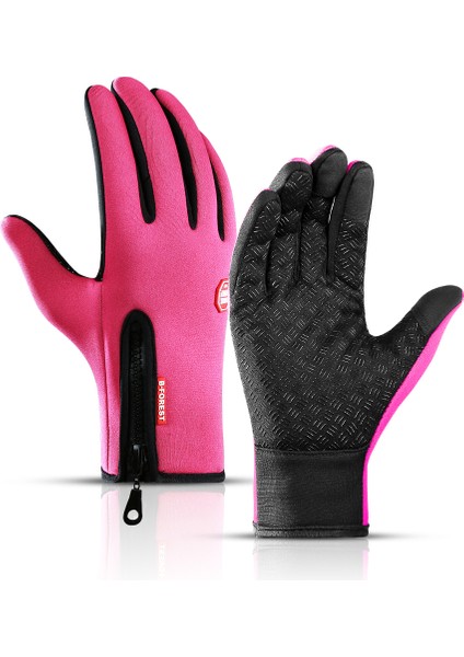 Pembe Tarzı M Boyutu Kış Bisiklet Sporları Tam Parmak Su Geçirmez Dokunmatik Ekran Sıcak Eldiven Erkek ve Kadın Dağcılık Eldivenleri (Yurt Dışından)