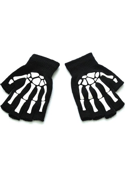 Bir Stil Sıcak Örgü Eldiven Yetişkin Katı Akrilik Yarım Parmak Eldiven Insan Iskeleti Kafa Tutucu Baskı Bisiklet Kaymaz Bilek Eldiven (Yurt Dışından)
