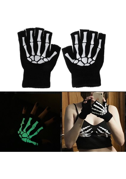Bir Stil Sıcak Örgü Eldiven Yetişkin Katı Akrilik Yarım Parmak Eldiven Insan Iskeleti Kafa Tutucu Baskı Bisiklet Kaymaz Bilek Eldiven (Yurt Dışından) fırsatları
