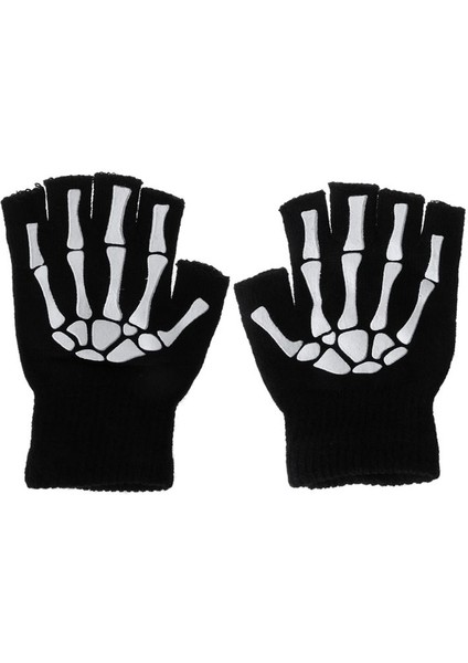 Bir Stil Sıcak Örgü Eldiven Yetişkin Katı Akrilik Yarım Parmak Eldiven Insan Iskeleti Kafa Tutucu Baskı Bisiklet Kaymaz Bilek Eldiven (Yurt Dışından) indirimleri