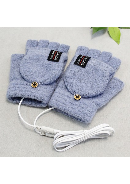 Mavi Stil USB Elektrikli Isıtmalı Eldiven Bisiklet Kayak Kış Isıtmalı Cabrio Parmaksız Eldiven Örme Eldivenler Kadınlar ve Erkekler Için Gants (Yurt Dışından)