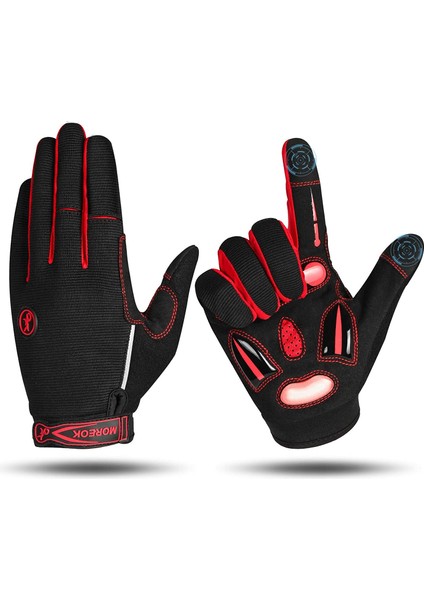 Kırmızı Stil S Beden Moreok Bisiklet Eldiveni Tam Parmak Kış Bisiklet Eldiveni 5mm Sıvı Jel Pedleri Kaymaz Şok Emici Dokunmatik Ekran Bisiklet Eldiveni (Yurt Dışından)