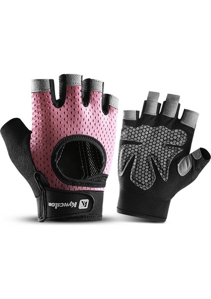 Pembe Tarzı L Boyutu Halter Nefes Alabilir Kaymaz Silikon Yarım Parmak Bisiklet Eldiveni (Yurt Dışından)
