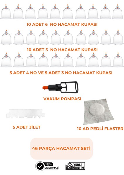 46 Parça Hacamat Kupası Seti, Hacamat Seti, Hacamat Malzemeleri