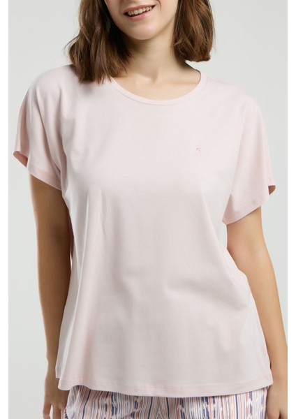 Modal Pamuk Pijama Takım, Üst Düz, Alt Desenli Cepli Yazlık Pijama Takım