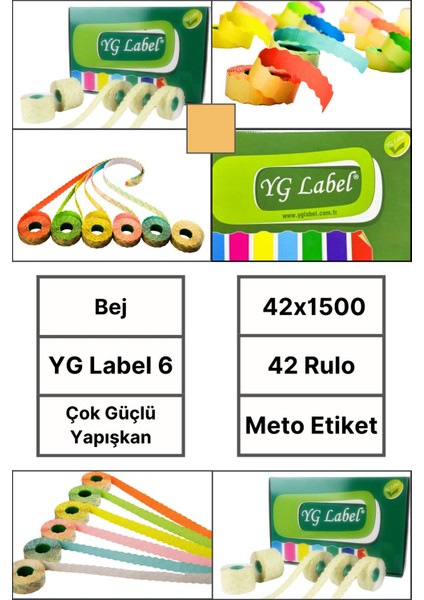 | Meto Etiket | Bej | 42 Rulo | 42X1500 | Yg Label 6 | Ürün Etiketi | Tabanca Etiketi