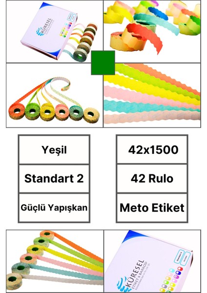 | Meto Etiket | Yeşil | 42 Rulo | 42X1500 | S2 | Ürün Etiketi | Tabanca Etiketi