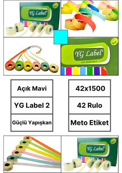 | Meto Etiket | Açık Mavi | 42 Rulo | 42X1500 | Yg Label 2 | Ürün Etiketi | Tabanca Etiketi