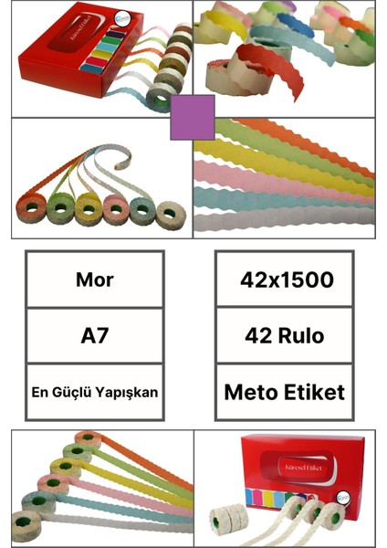 | Meto Etiket | Mor | 42 Rulo | 42X1500 | A7 | Ürün Etiketi | Tabanca Etiketi